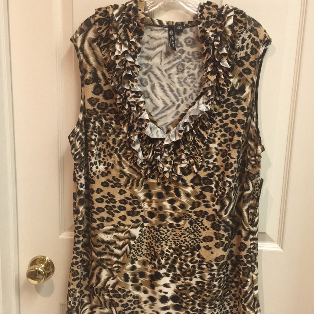 NWT ‘Milano’ Ruffle Animal Print V-Neck Top